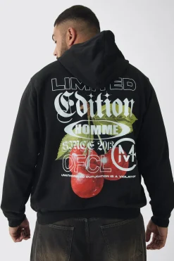 Plus Cherry Graphic Back Print Oversized Hoodie | BoohooMAN UK