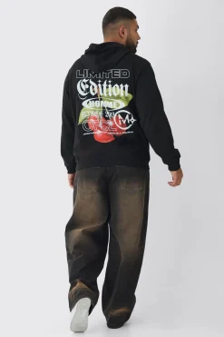 Plus Cherry Graphic Back Print Oversized Hoodie | BoohooMAN UK
