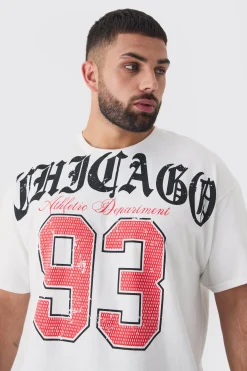 Plus Chicago Varsity T-shirt In White | BoohooMAN UK