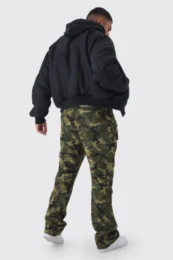Plus Collared Boxy Bomber Jacket With Jersey Hood In Black | BoohooMAN UK