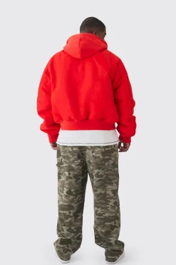 Plus Collared Boxy Bomber Jacket With Jersey Hood In Red | BoohooMAN UK