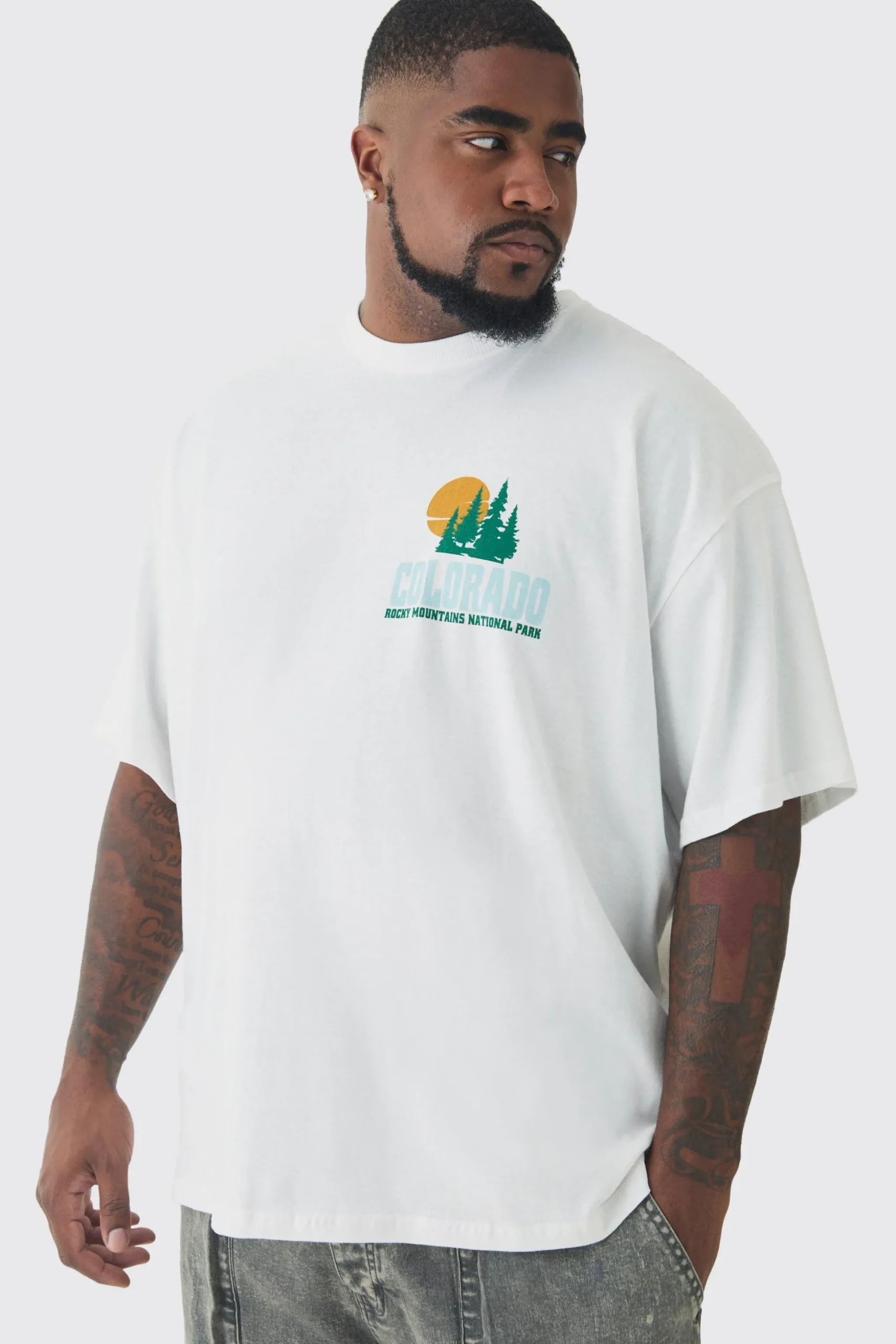 Plus Colorado Back Printed Oversized T-Shirt | BoohooMAN UK