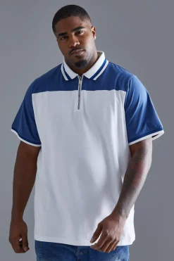 Plus Colour Block Polo | BoohooMAN UK