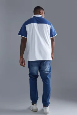 Plus Colour Block Polo | BoohooMAN UK