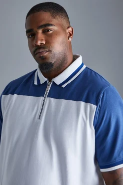 Plus Colour Block Polo | BoohooMAN UK