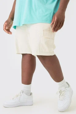 Plus Cord Cargo Shorts In Stone | BoohooMAN UK