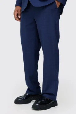 Plus Dark Blue Check Regular Fit Suit Trouser | BoohooMAN UK