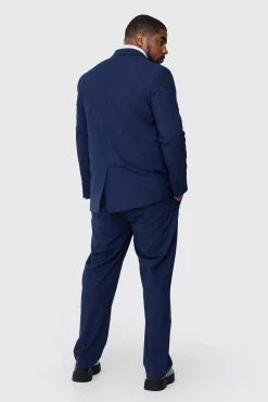 Plus Dark Blue Check Regular Fit Suit Trouser | BoohooMAN UK