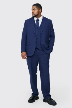Plus Dark Blue Check Regular Fit Suit Trouser | BoohooMAN UK