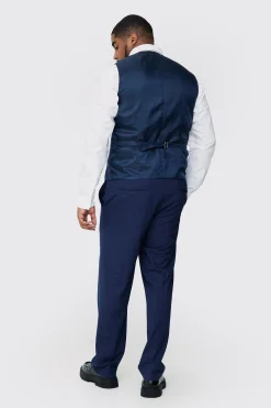 Plus Dark Blue Check Waistcoat | BoohooMAN UK