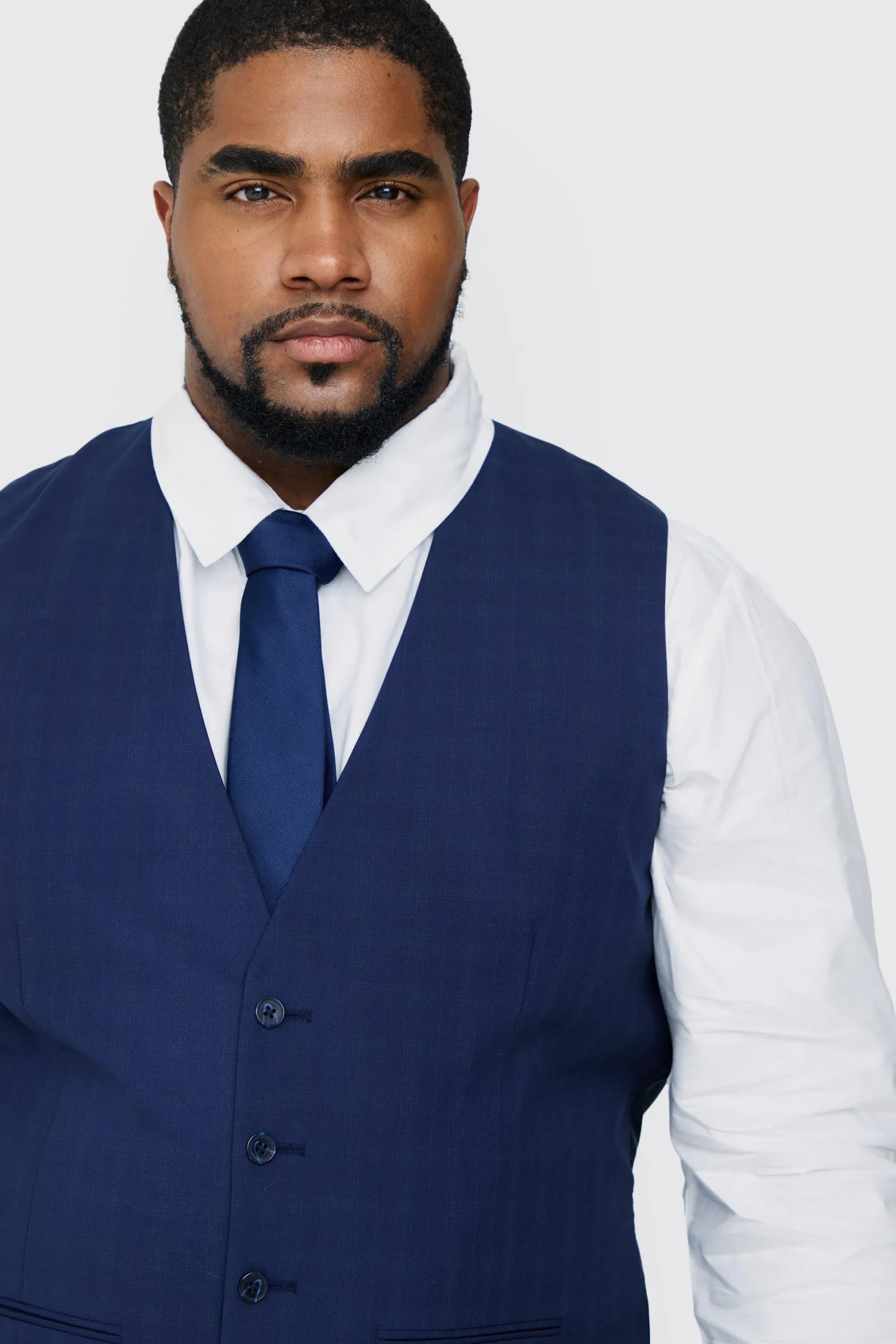 Plus Dark Blue Check Waistcoat | BoohooMAN UK
