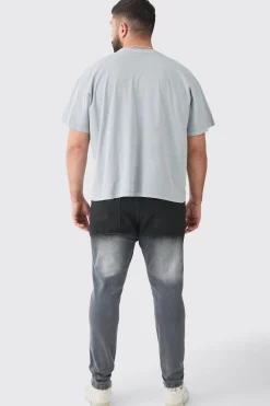 Plus Dark Grey Stretch Skinny Paint Effect Jean | BoohooMAN UK