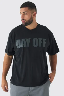 Plus Day Off Print Oversized T-shirt In Black | BoohooMAN UK