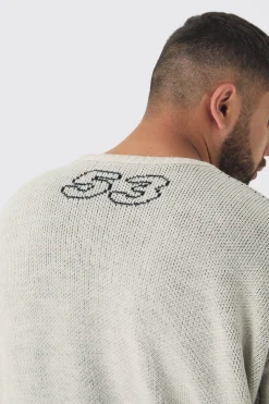 Plus Distressed Moto Crew Neck Jumper | BoohooMAN UK