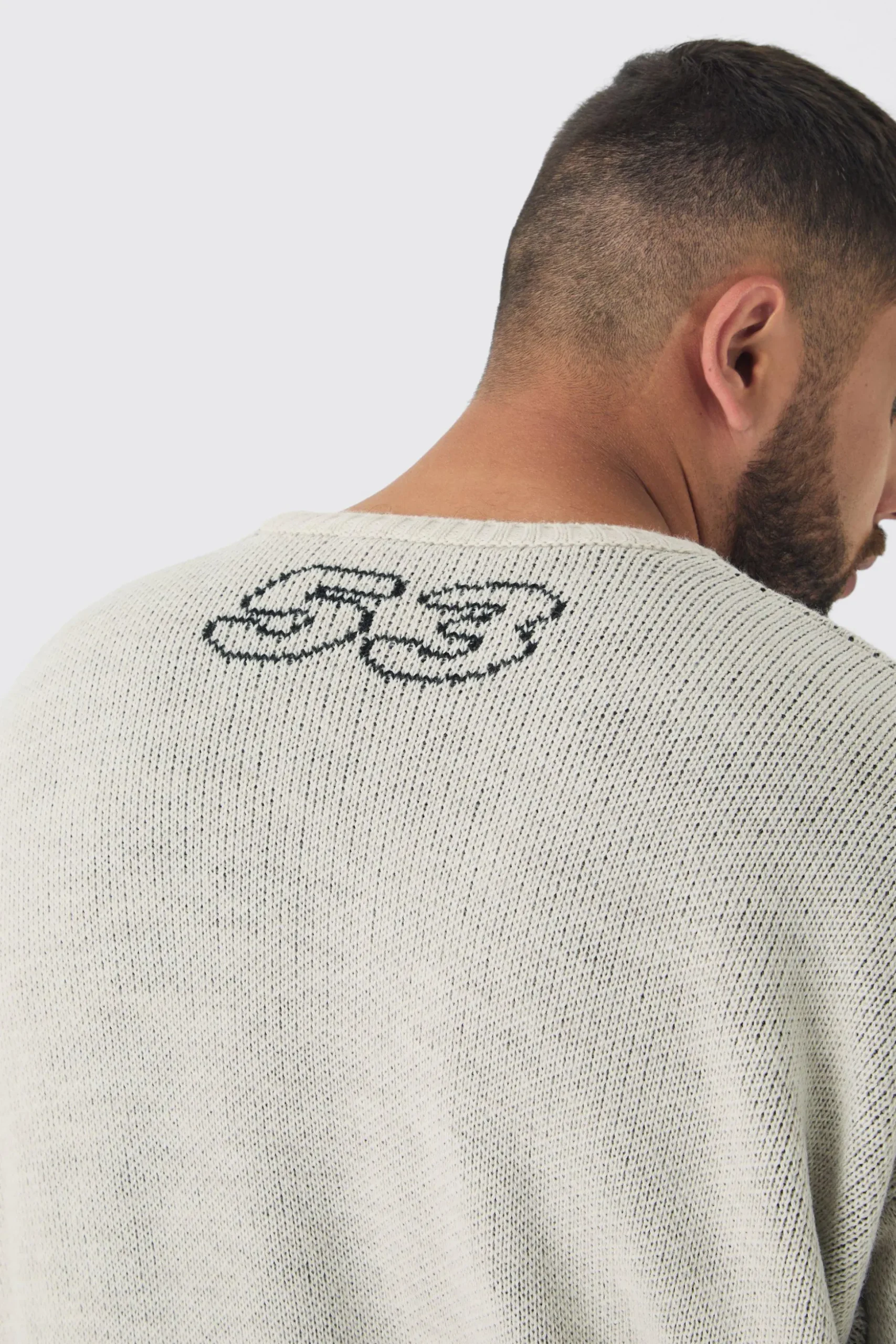 Plus Distressed Moto Crew Neck Jumper | BoohooMAN UK