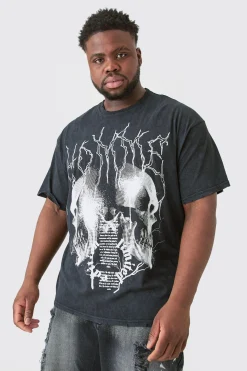Plus Distressed Oversized Acid Wash Gothic Print T-shirt | BoohooMAN UK