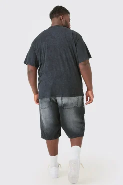 Plus Distressed Oversized Acid Wash Gothic Print T-shirt | BoohooMAN UK