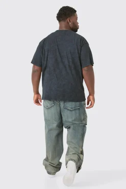 Plus Distressed Oversized Acid Wash Graphic T-shirt | BoohooMAN UK