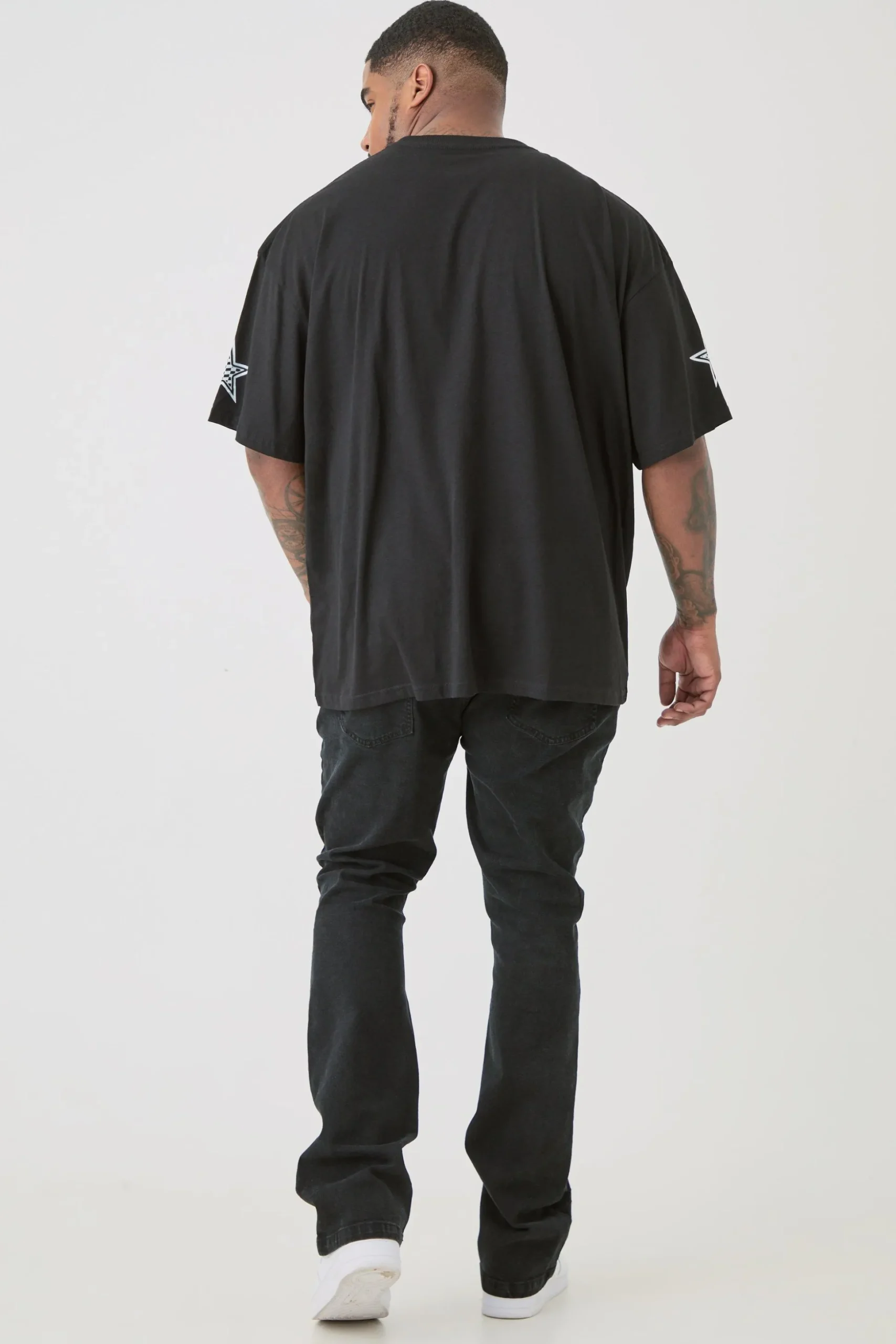 Plus Distressed Stretch Skinny Flared Jeans | BoohooMAN UK