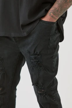Plus Distressed Stretch Skinny Flared Jeans | BoohooMAN UK