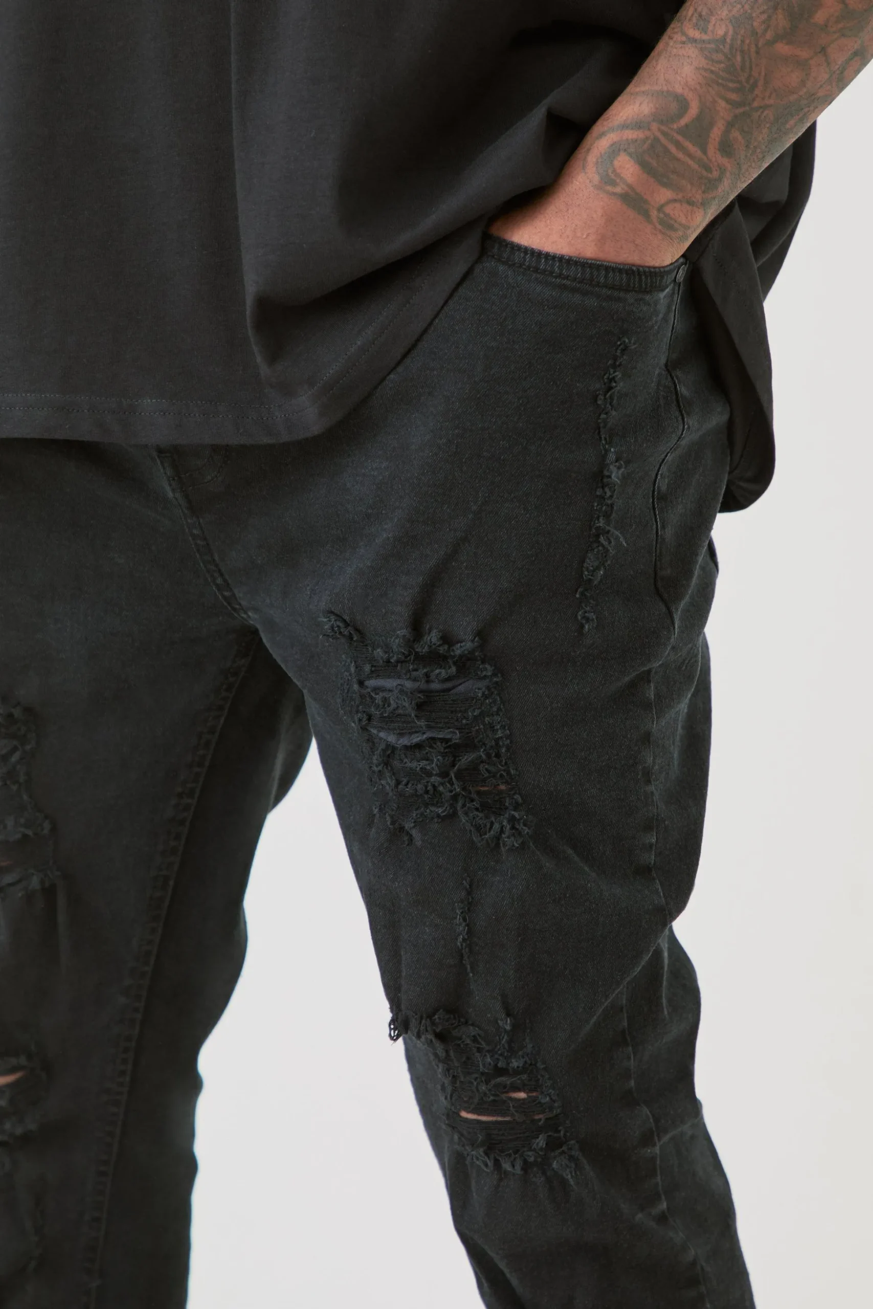 Plus Distressed Stretch Skinny Flared Jeans | BoohooMAN UK