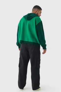 Plus Distressed Varsity Hoodie | BoohooMAN UK