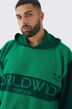 Plus Distressed Varsity Hoodie | BoohooMAN UK