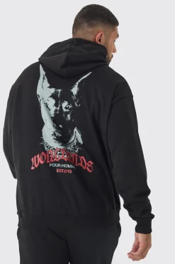 Plus Doberman Graphic Back Print Oversized Hoodie | BoohooMAN UK