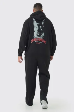 Plus Doberman Graphic Back Print Oversized Hoodie | BoohooMAN UK