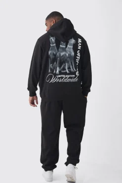 Plus Doberman Graphic Back Print Oversized Tracksuit | BoohooMAN UK