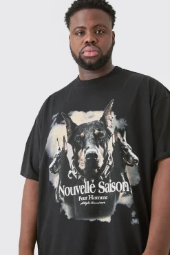 Plus Dobermann Printed Graphic Oversized T-shirt | BoohooMAN UK