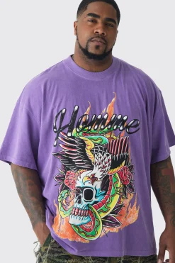Plus Doodle Skull Homme Printed T-shirt In Purple | BoohooMAN UK