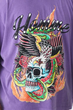 Plus Doodle Skull Homme Printed T-shirt In Purple | BoohooMAN UK