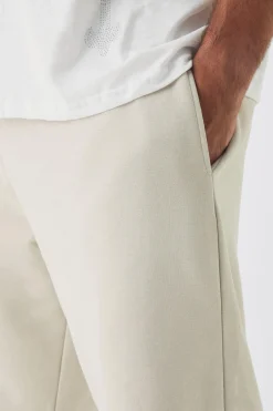 Plus Double Waistband Baggy Fit Jersey Bottoms In Stone | BoohooMAN UK