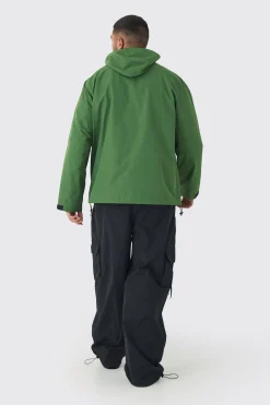 Plus Double Zip Hooded Windbreaker In Khaki | BoohooMAN UK
