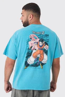 Plus Dragon Ball Z Back Print License Overdye Print T-shirt | BoohooMAN UK