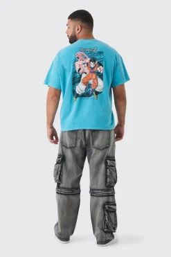 Plus Dragon Ball Z Back Print License Overdye Print T-shirt | BoohooMAN UK