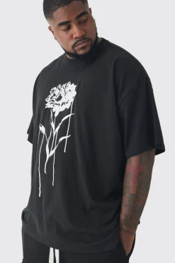 Plus Drip Floral Print Oversized T-Shirt | BoohooMAN UK