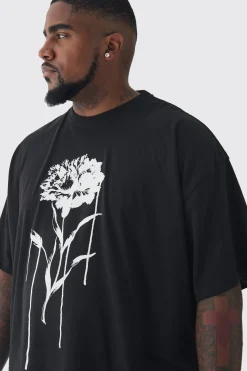 Plus Drip Floral Print Oversized T-Shirt | BoohooMAN UK
