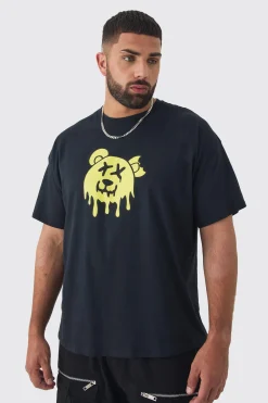 Plus Drippy Evil Teddy Graphic T-shirt In Black | BoohooMAN UK