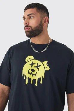 Plus Drippy Evil Teddy Graphic T-shirt In Black | BoohooMAN UK