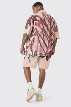 Plus Drop Revere Abstract Flower Shirt & Short Set | BoohooMAN UK