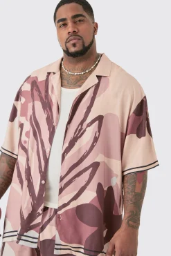 Plus Drop Revere Abstract Flower Shirt & Short Set | BoohooMAN UK