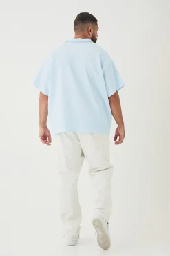 Plus Drop Revere Pleated Polo In Blue | BoohooMAN UK