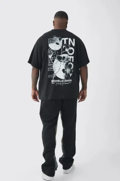 Plus EDTN Floral Graphic Back Oversized Printed T-Shirt | BoohooMAN UK