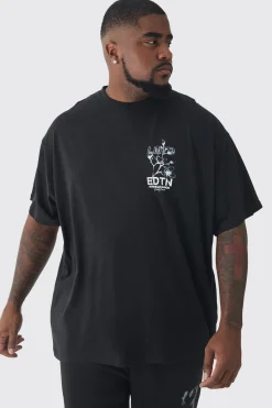 Plus EDTN Floral Graphic Back Oversized Printed T-Shirt | BoohooMAN UK