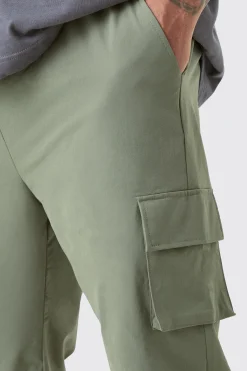 Plus Elastic Waist Lightweight Stretch Skinny Cargo Trouser | BoohooMAN UK