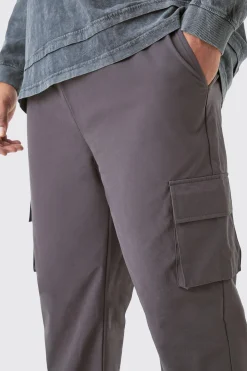 Plus Elastic Waist Lightweight Stretch Skinny Cargo Trouser | BoohooMAN UK