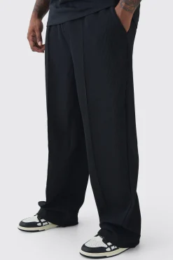 Plus Elastic Waist Relaxed Fit Pleated Trouser | BoohooMAN UK