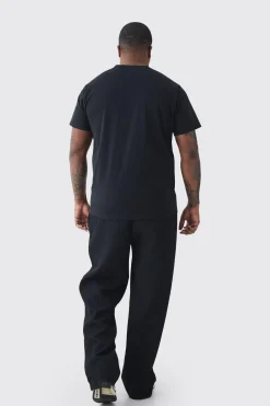 Plus Elastic Waist Relaxed Fit Pleated Trouser | BoohooMAN UK